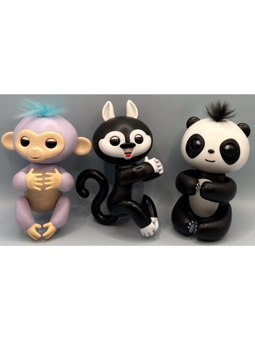 Fingerlings Black and White Squirrel and Panda Purple Monkey Lot Works! Wowee